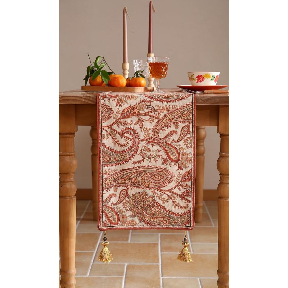 Designer Elegant Red Linen Table Runner 102 Inches Long